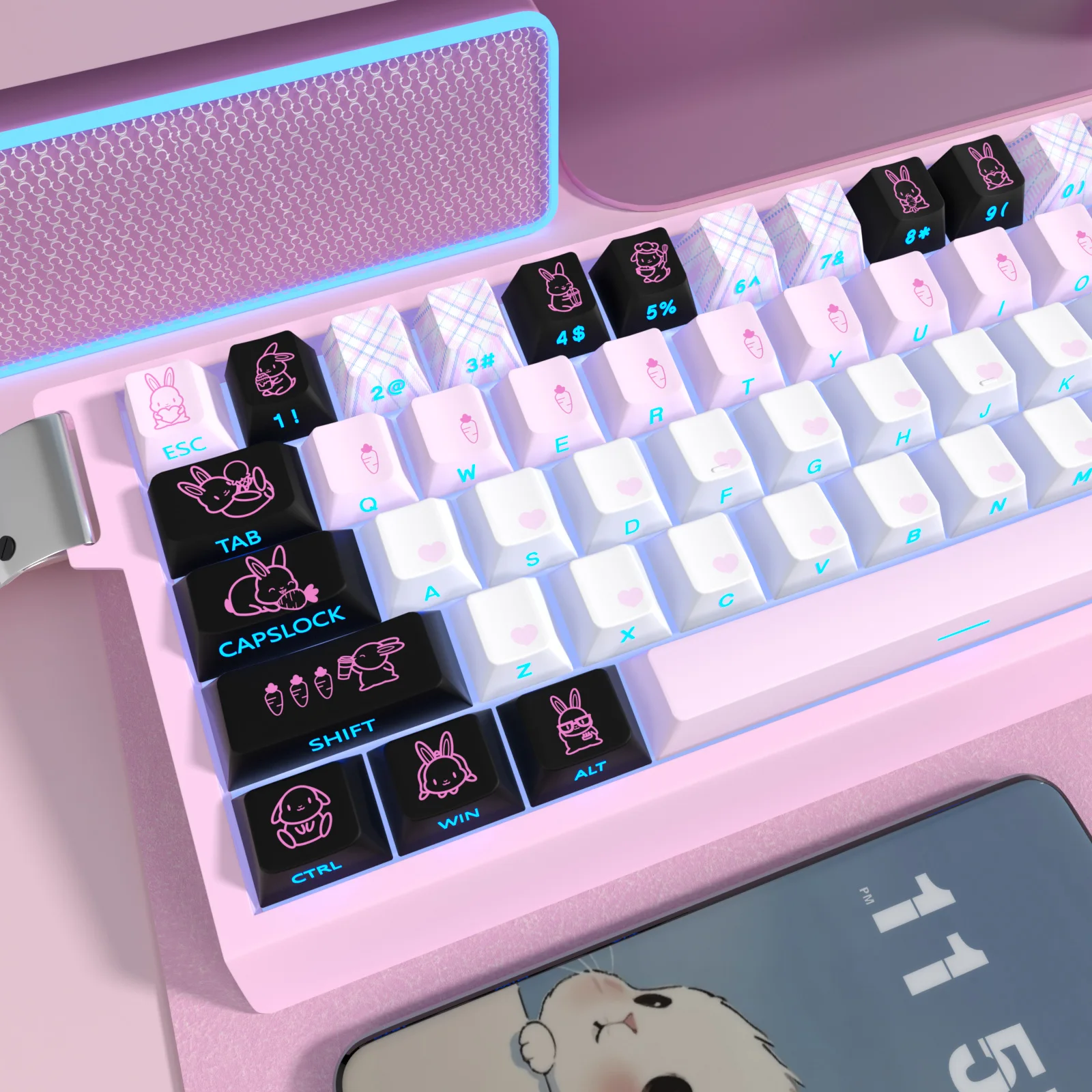 

Mengmeng Rabbit two-dimensional keycap original side engraved transparent pbt adaptable magnetic axis keyboard ND63Ace60made68