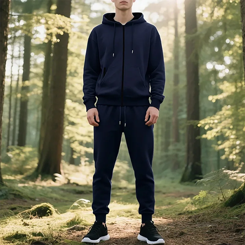 مجموعة سراويل رياضية للرجال من الصوف الثقيل للخريف والشتاء برباط وغطاء للرأس وسحاب وغطاء للرأس #4