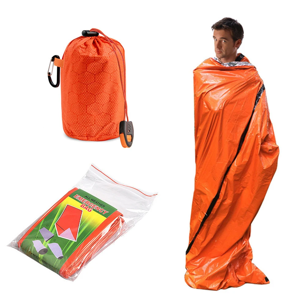 Sacco a pelo di emergenza coperta di sopravvivenza portatile PE Film di alluminio sacco bivacco caldo antivento impermeabile per campeggio