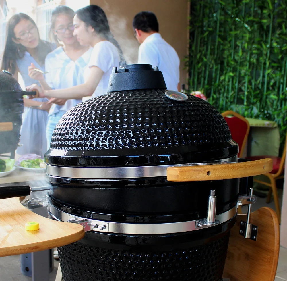 Outdoor Smoker Ceramic Charcoal Barbecue Kamado Grill 15-Inch Asador De Carbon Big Green Bbq