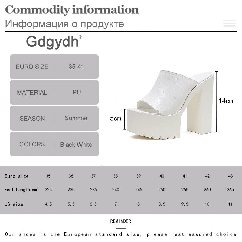 Gdgydh Black Platform Slides Sandals For Women Open Toe Backless Sexy High Block Heels White Wedding Shoes Breathable Slip On