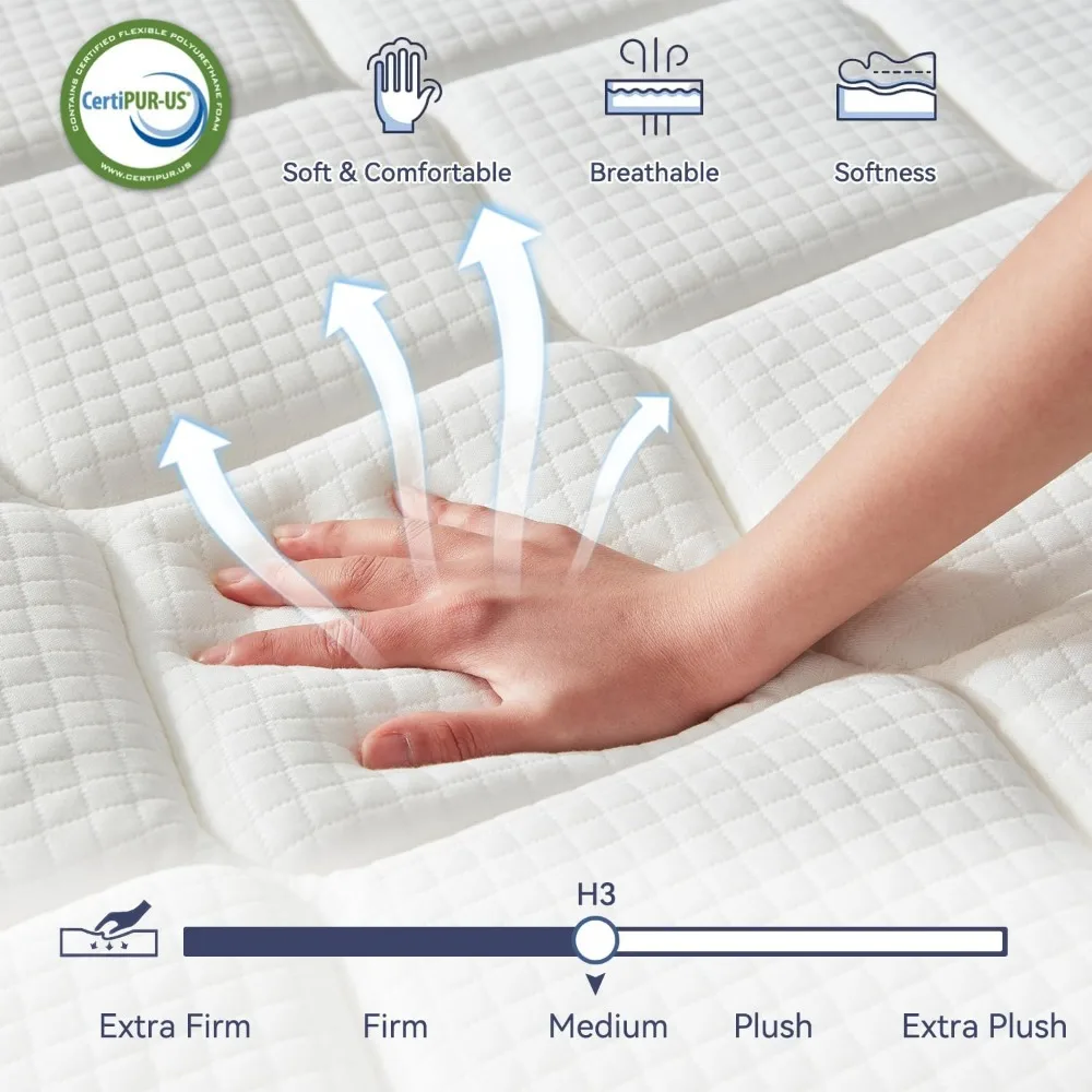 Queen Mattress, 10 Inch Hybrid Memory Foam Mattress in a Box, Wrapped Pocket Coils Mattress, Fiberglass Free & Support Comfort image 3