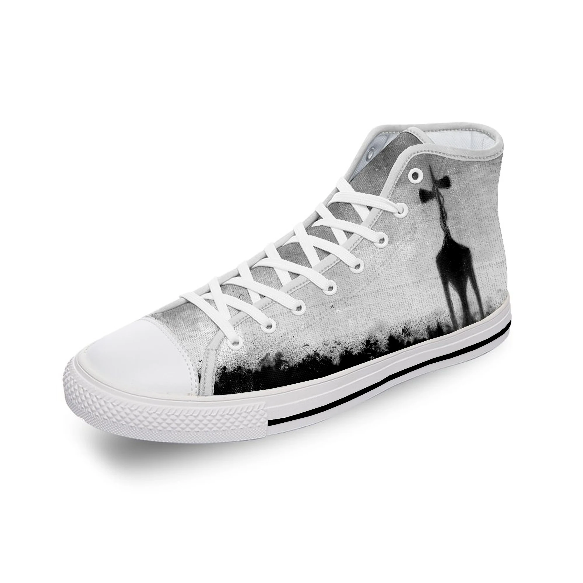 Siren Head SCP Scary Horror Game White Cloth Fashion 3D Print High Top Canvas Shoes Men Women Lightweight Breathable Sneakers