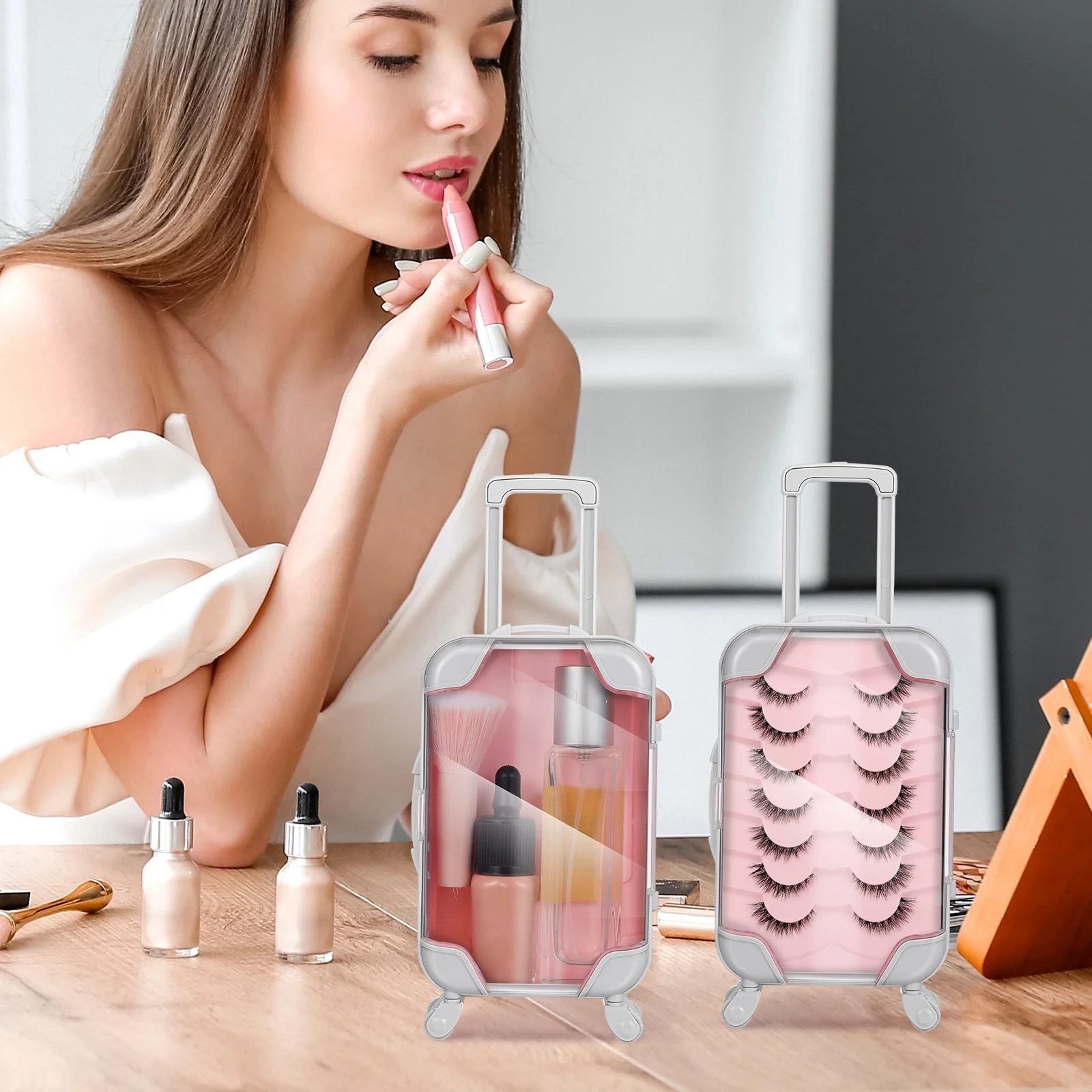 

Mini Suitcase Party Favor Box 4pcs Eyelash Jewelry Case for Girls Birthday Cruise Wedding Bachelorette Trip