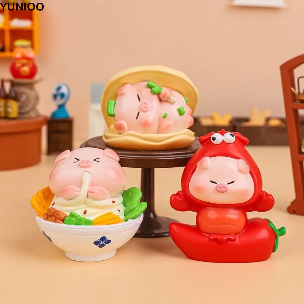 Resin Cartoon Hamburger Pig Figurine Micro Landscape Statue Chips Pig Miniaturas Ornament Mini Collection