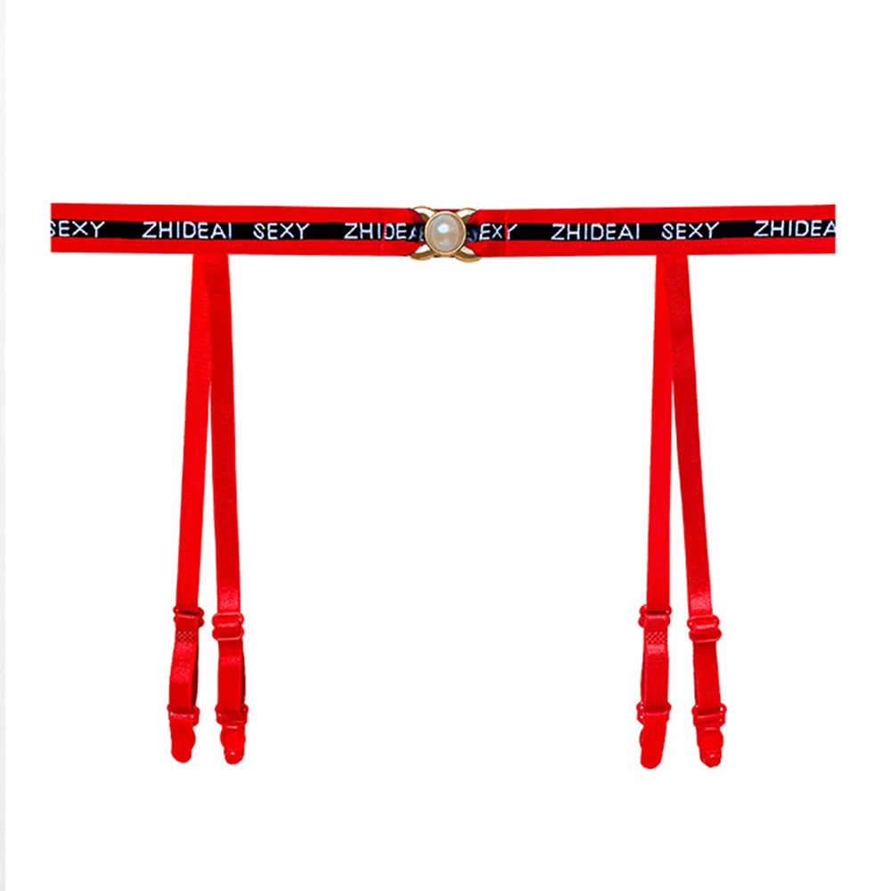 حزام رباط رياضي مثير عالي الخصر بحروف لؤلؤية وإكسسوارات جورب بحمالات مضادة للانزلاق