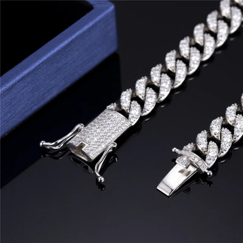 Width 20inch .10mm 22inch 24inch 925 Sterling Silver Hiphop Custom Cuban Link Chain Moissanite Cuban Chain