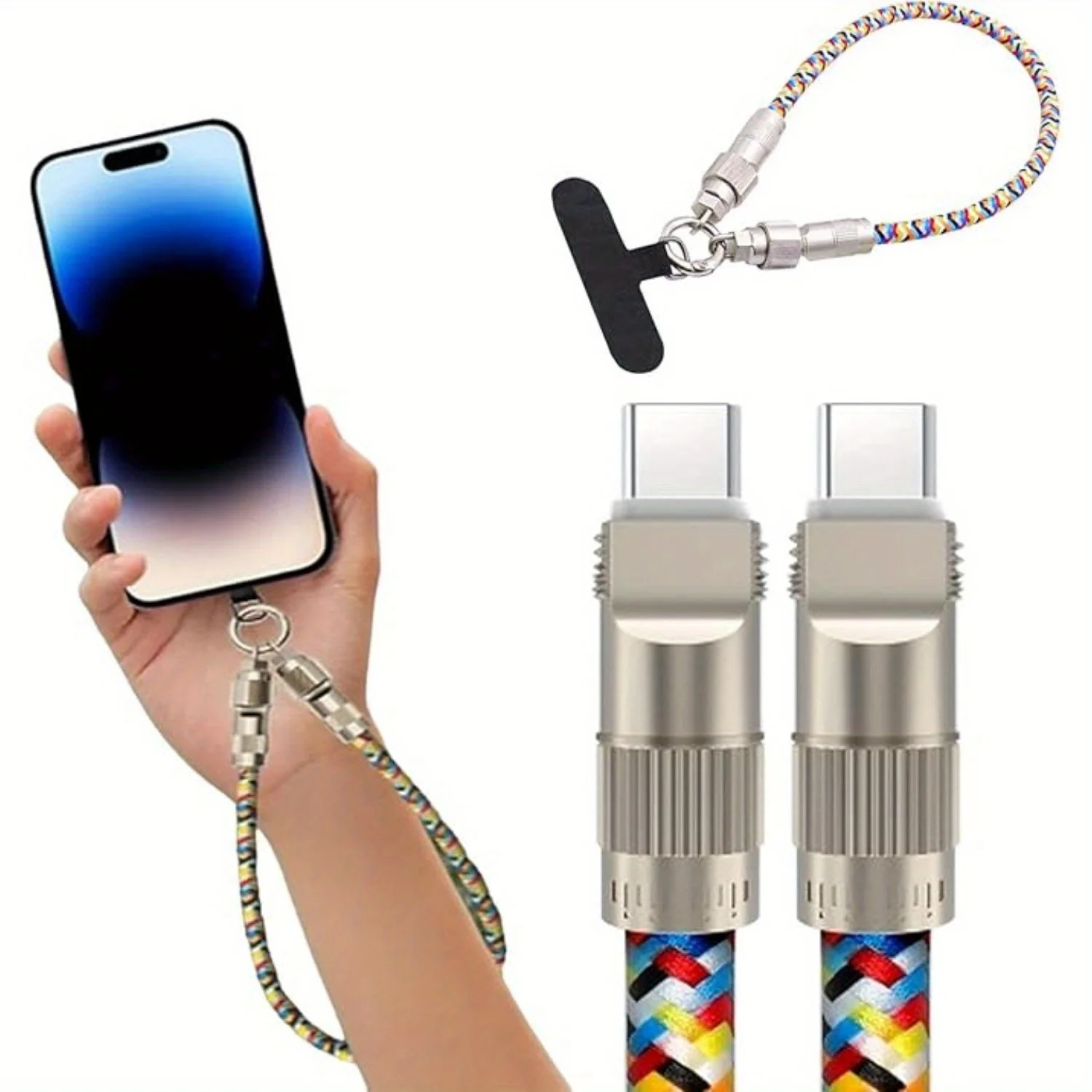 حبل هاتف مضفر 2 في 1 60 وات مضاد للخسارة مع وظيفة شحن سريع لهاتف آيفون 17 16 15 برو ماكس هواوي وشاومي وسامسونج