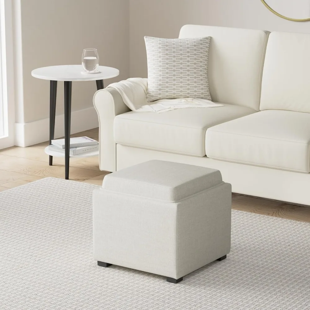 

Storage Ottoman Cube with Tray Lid, Small Footstool with Storage, Square End Table, Customized
