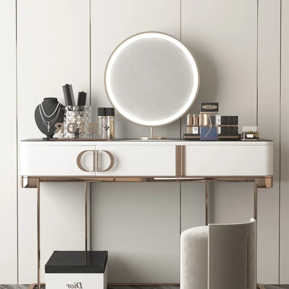 

# l Wholesale Minimalist Bedroom Makeup Table With Mirror Wooden Marble Top Stainless Steel Leg Dressing Table