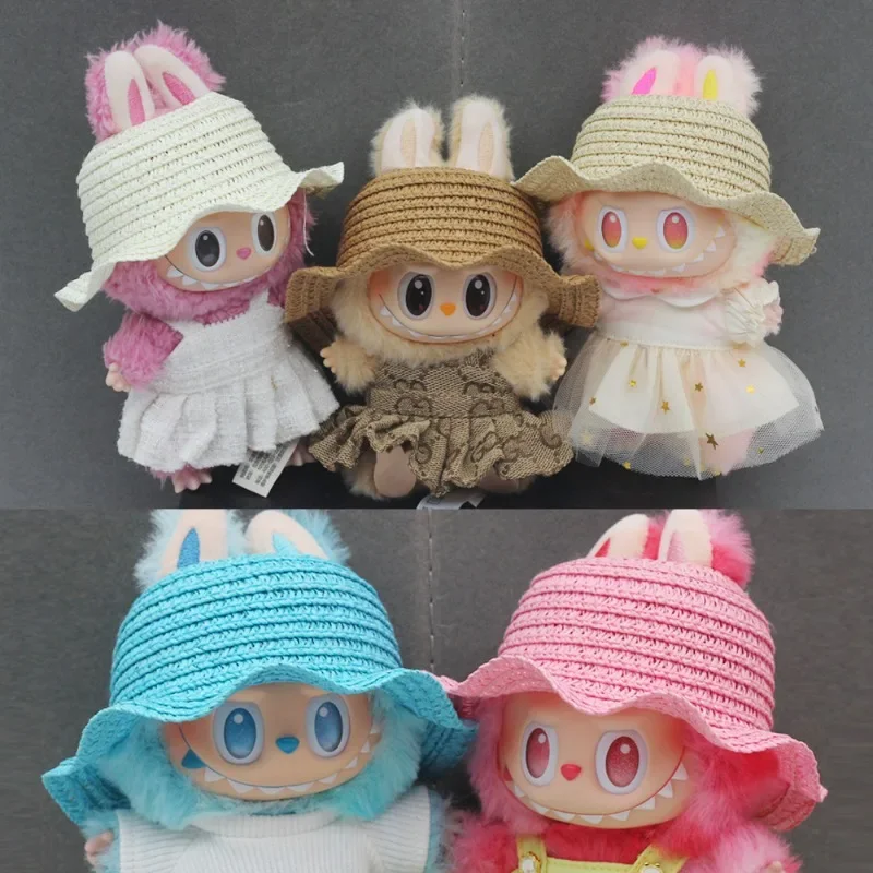 New Fashionable Wave Shaped Open Grass Hat Versatile Practical Doll Grass Hat Clothing for Labubu Accessories