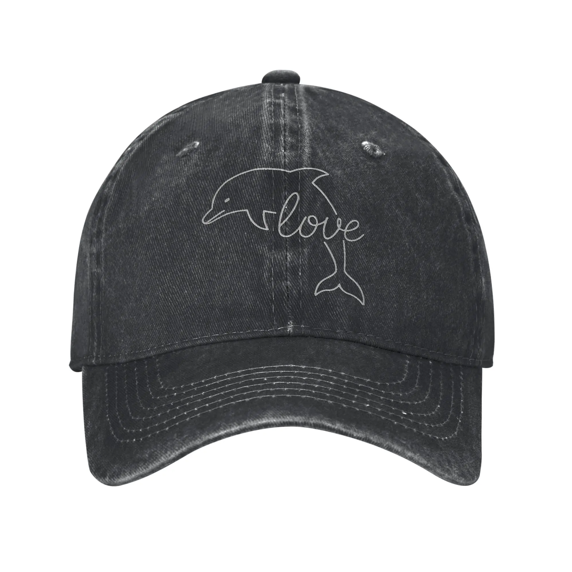 Washed Baseball Cap Dolphin Love Line Art Ocean Animal Marine Life Sea Lover Summer Hip Hop Hats Hunting Camping Snapback Cap