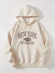 Womens Chic Letter Print Hoodie - Relaxed Fit, Adjustable Drawstring, Soft Comfort - Trendy Casual Streetwear for Everyday Style