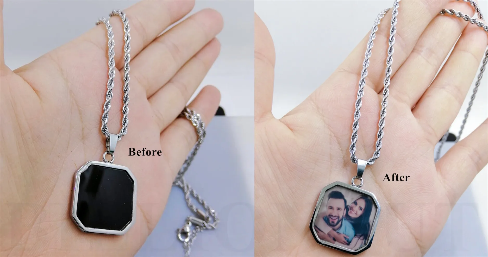 

Creative Photo Magic Necklace with Hidden Picture Rope Chain Custom Heat Activated Picture Lover Pet Dog Photo Necklace
