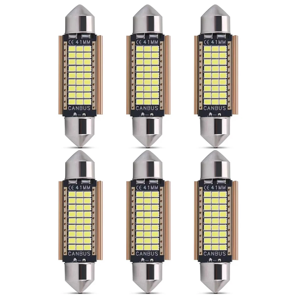 

6pcs Festoon 31mm 36mm 39mm 41mm LED Bulb C5W C10W C3W Super Bright Car Dome Light Canbus Auto Interior Reading Lamp White 12V