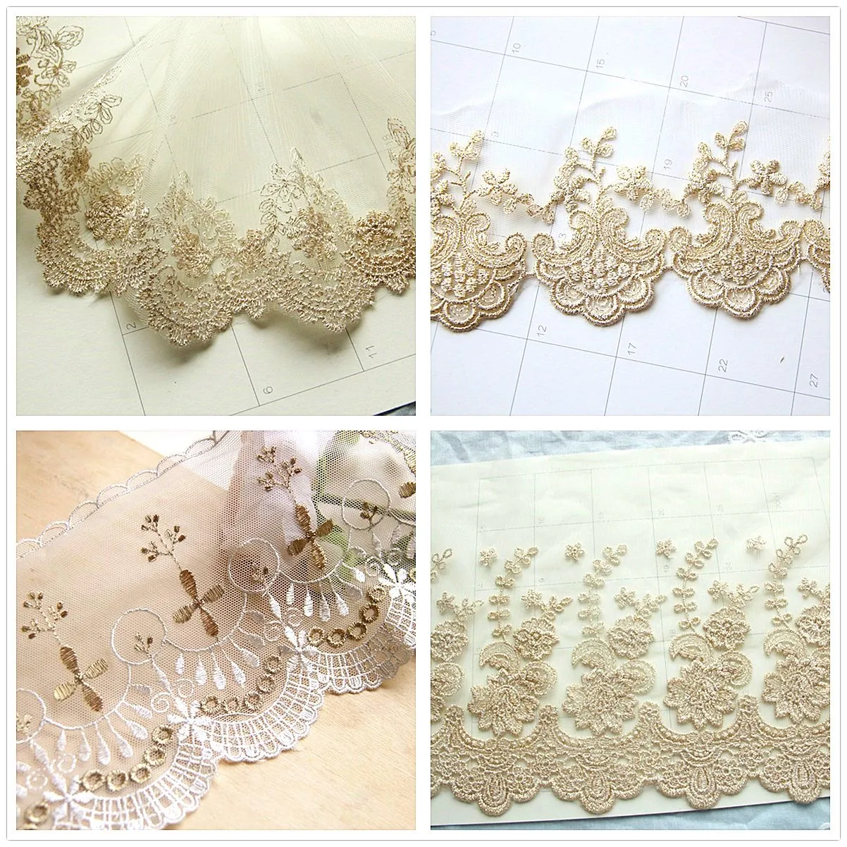 5 Yards Gold Embroidered Lace Netting Lace Embroidery Appliqued Sewing Trims Light Gold 1-21cm