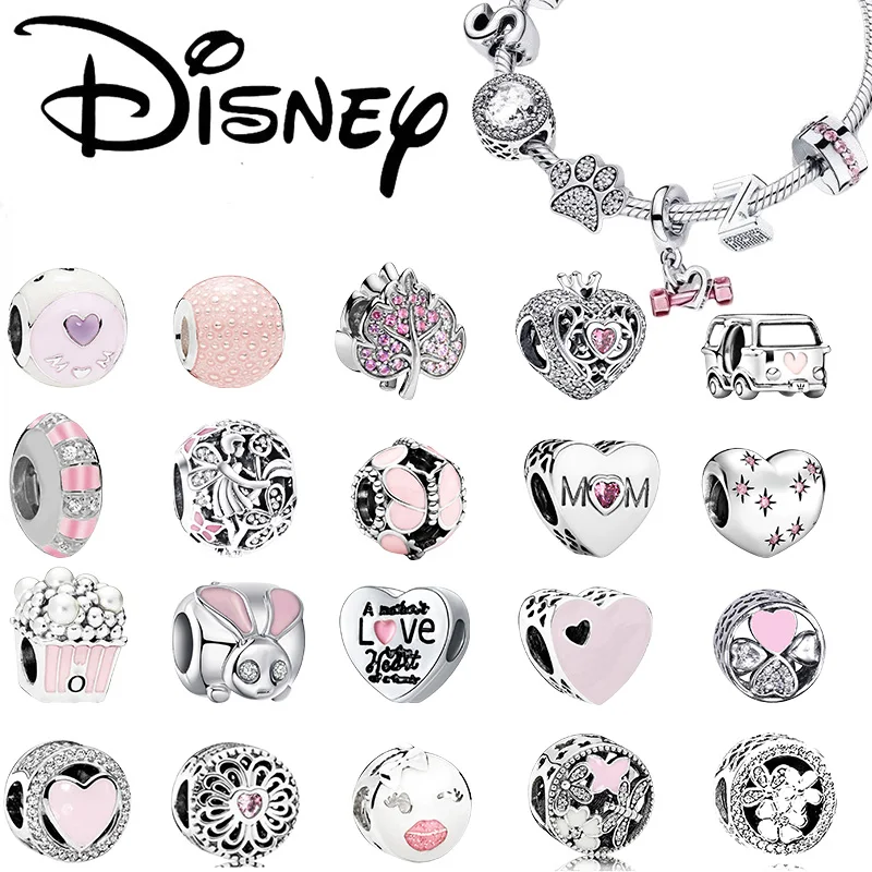 

Самый продаваемый розовый браслет из бисера в форме сердца Диснея, ожерелье, сделай сам, премиальные бусины