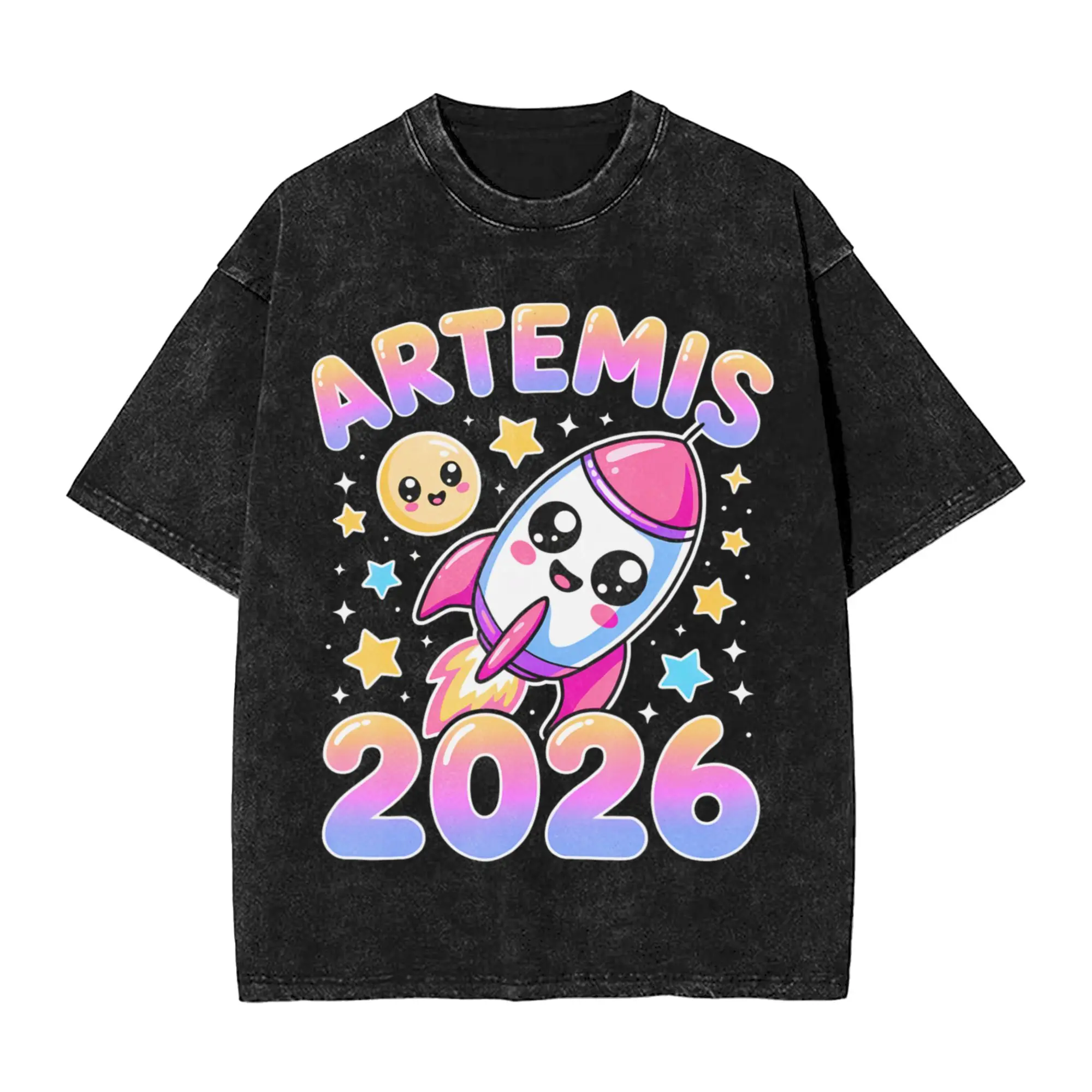 Artemis II Launch Back to The Moon  T Shirt Hip Hop Washed Cotton Oversize T-Shirt  Vintage Tops Streetwear Printed Tee Shirt
