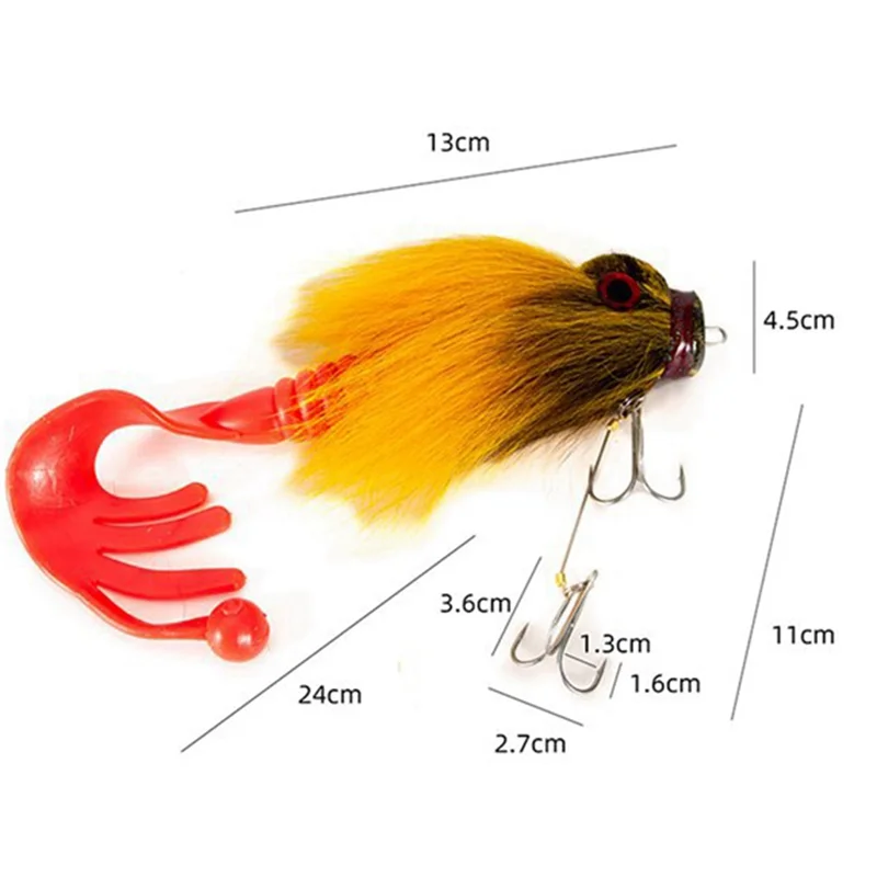 New Mouse Fishing Lure Fly Hooks Freshwater Saltwater Lure Soft Fly Fishing Lures with Double Hooks Yellow