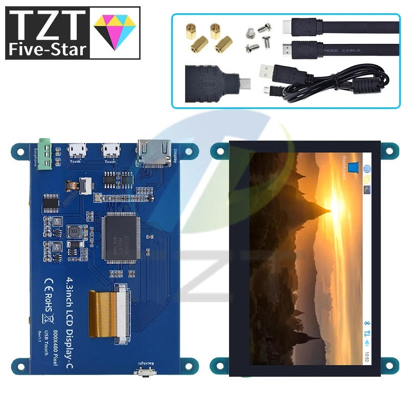 Imagem -03 - Tzt-touch Control Painel de Tela Capacitiva Monitor Ips para Raspberry pi Usb Hdmi Display Lcd 800*480 Pontos 43 Polegadas