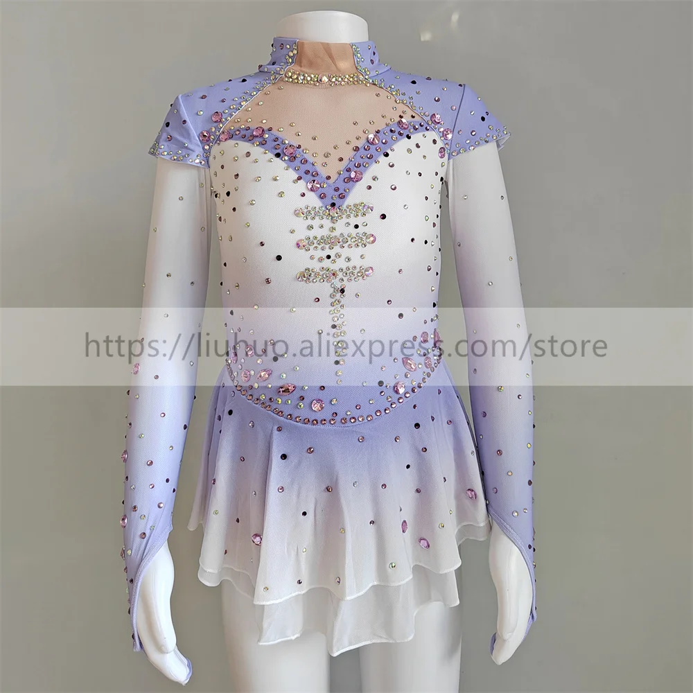 LIUHUO Women Aldult Teen Girl Customize Costume Performance Competition Leotard Ice Figure Skating Dress Dance Gradient Purple