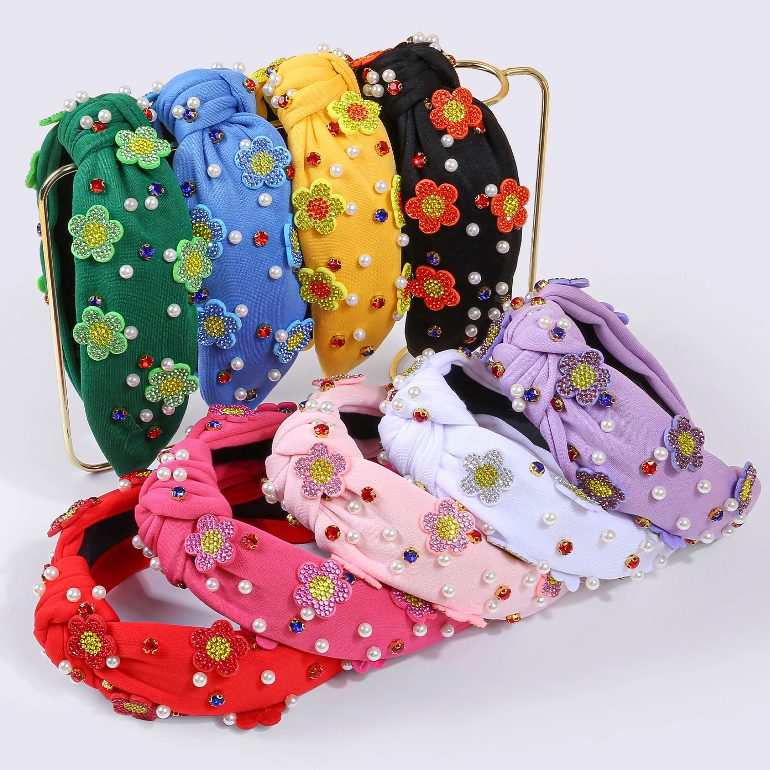 

1pc Crystal Flower pearl Knot Wide Edge Headbands For Girls Fashion Cute Daily Headwear For Children Women Hair Accessories