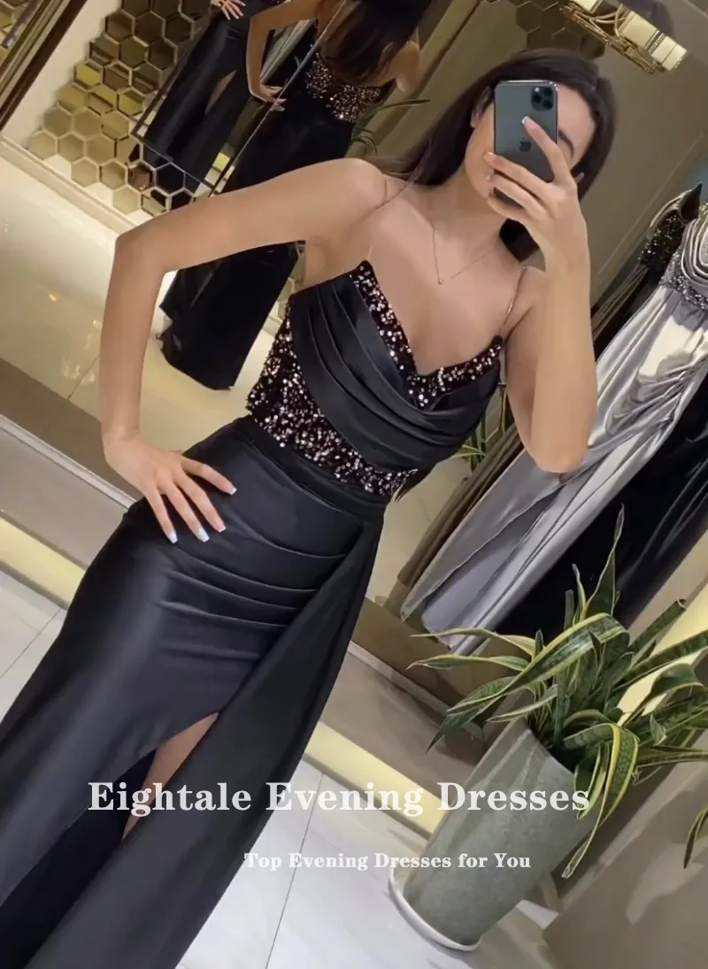 Eightale vestido de noite formal para festa de casamento brilhante com decote em v personalizado lantejoulas preto cinza sereia vestido de baile robe de soirée femme