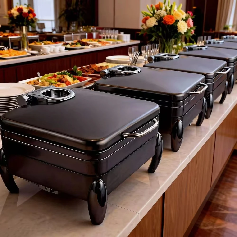 

Restaurant Hotel Supplies Chaffing Dishes Buffet Stainless Steel Hydraulic Black Chafing Buffet Set Dish for Catering