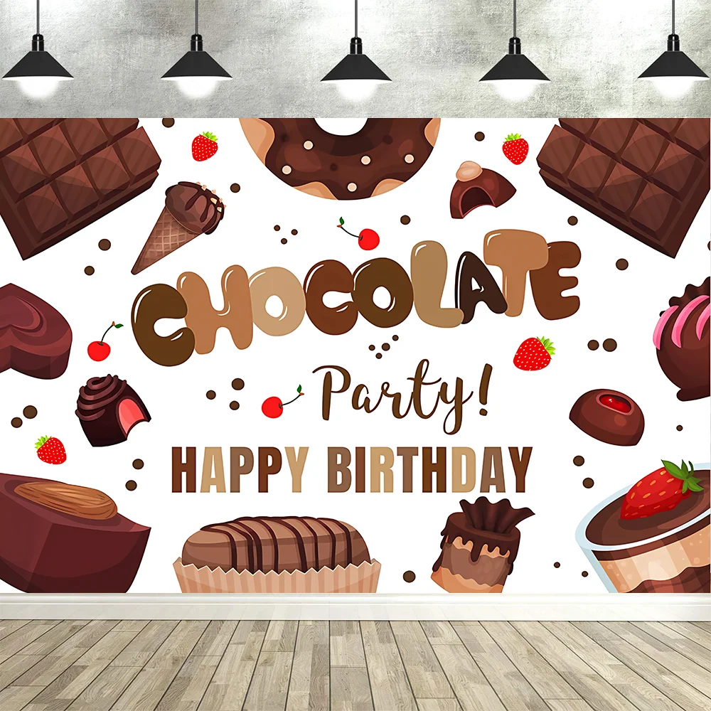لافتة حفلات الشوكولاتة خلفية عيد الميلاد للأطفال والأولاد والبنات وديكورات حفلات أعياد الميلاد وخلفية التصوير الفوتوغرافي ومستلزمات دعائم الصور
