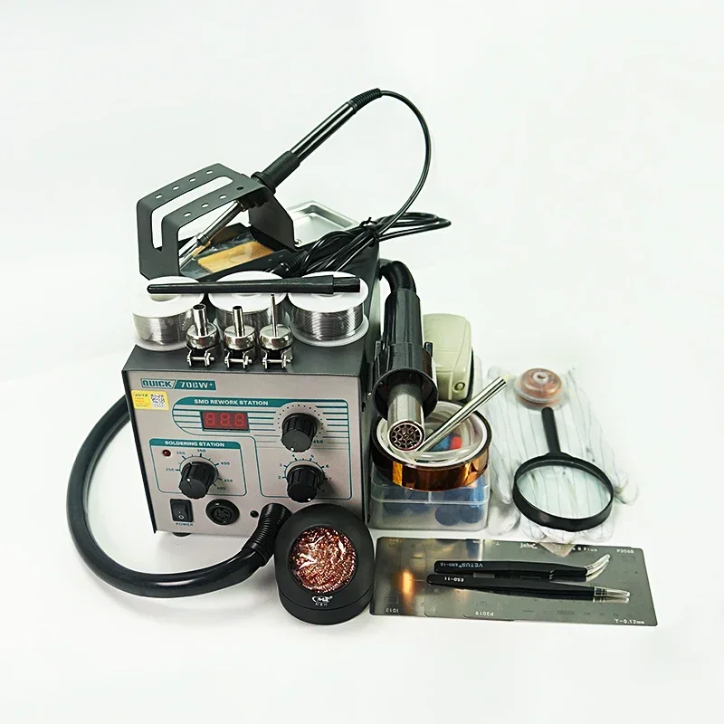 

QUICK 706W+ Solder Station Hot Air Gun and Soldering Iron Anti-static Temperature Anti-static Brush iPhone Stencils