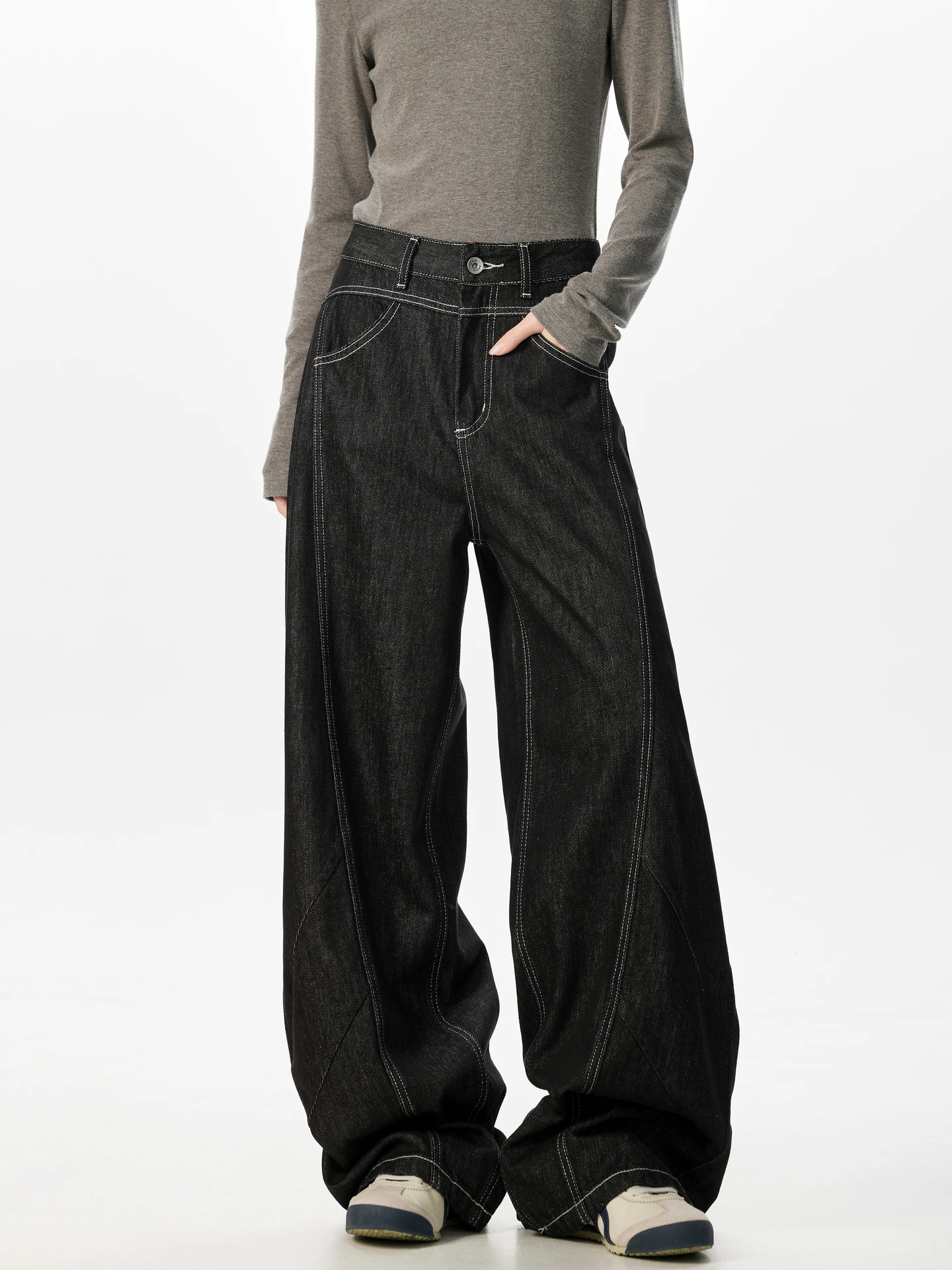 

Cleanfit Loose Wide Leg Men's Jeans Retro American Denim Patchwork Knife Casual Straight Tube Jeans for Teenagers