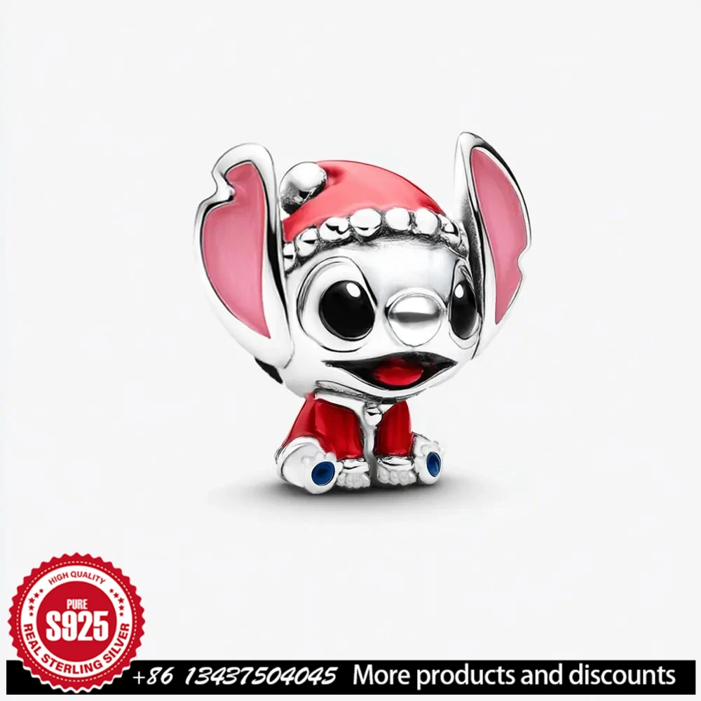 

925 Silver Charm Disney Stitch Santa Claus Customizable beads for bracelet Original female Jewelry accessories Christmas gifts