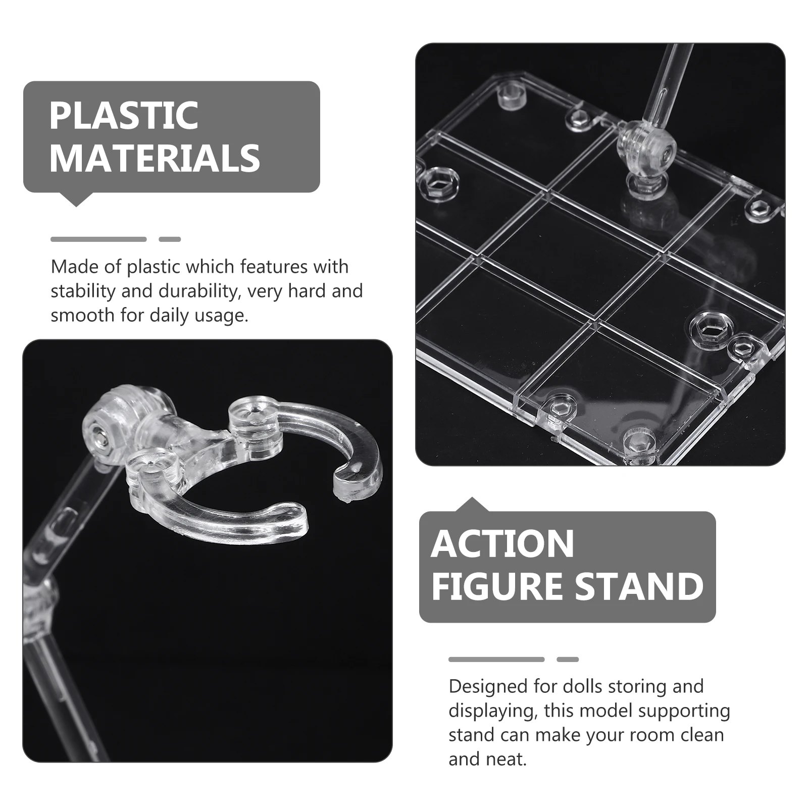 

Adjustable Stand Action Figure Holder Wear-Resistant Display Rack Plastic Transparent Peg Storage Organizer for Home
