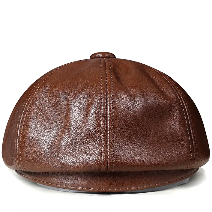 Sombrero octogonal de cuero genuino para hombre, boina de cuero de vaca, estilo Retro, elegante, a la moda, para estudiantes, Snapback, otoño