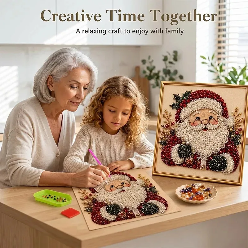 Christmas Pearl Diamond Painting Art Set With Frame DIY Pearl Beads Craft Kit For Adults Beginner Home Decor Wall Art Party Gift