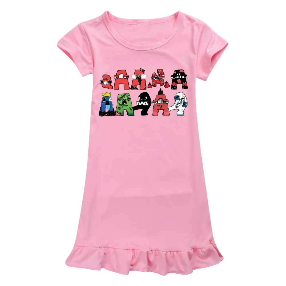 Alphabet Lore Girl Nightgowns Kids Children's Nightdress Cotton Summer Short-Sleeved Girls' Home Clothes Pajamas Dress Sleepwear