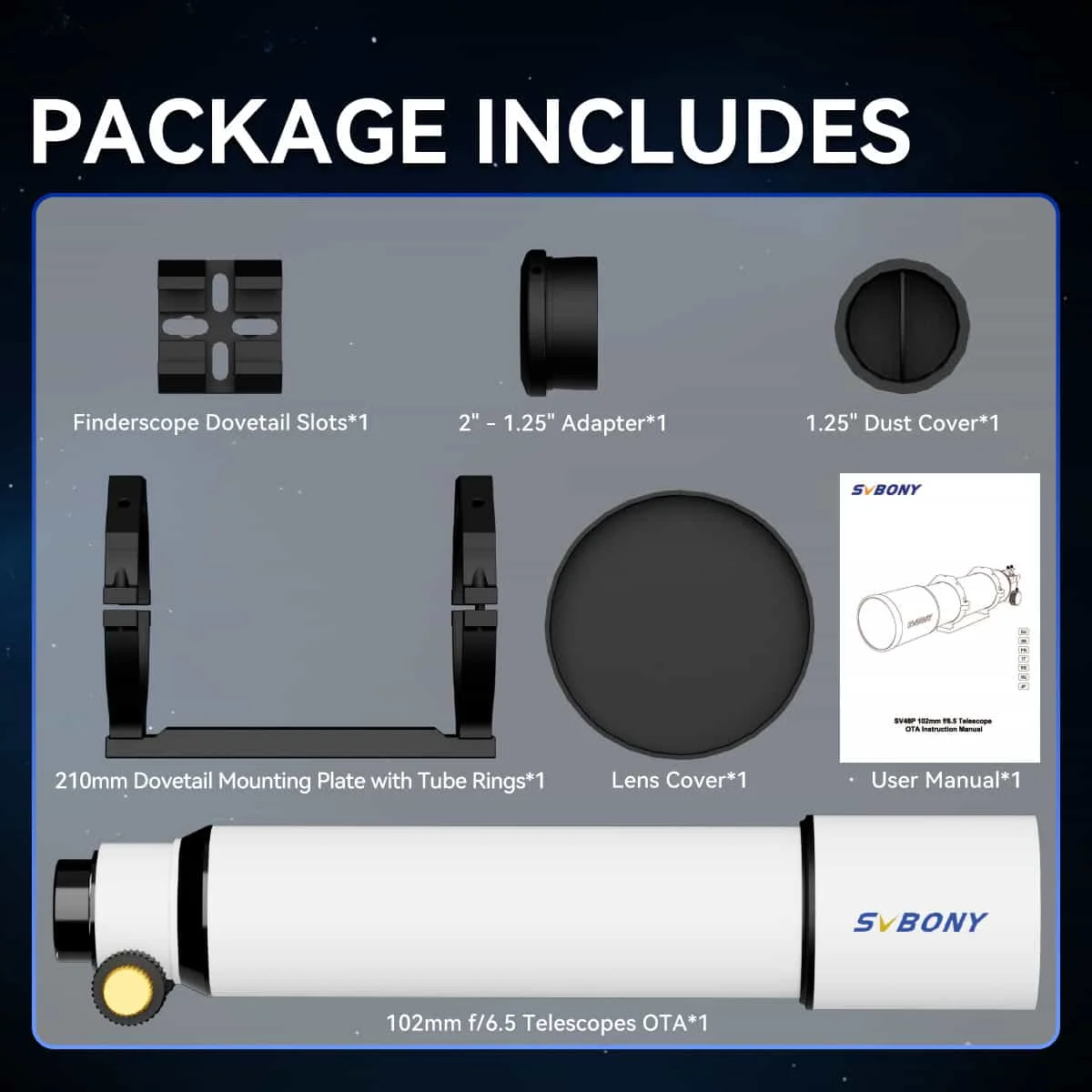 Svbony SV48P 102mm Achromatic Telescope Refractor Astronomical Telescope Set for Deep sky photography Astronomical observation