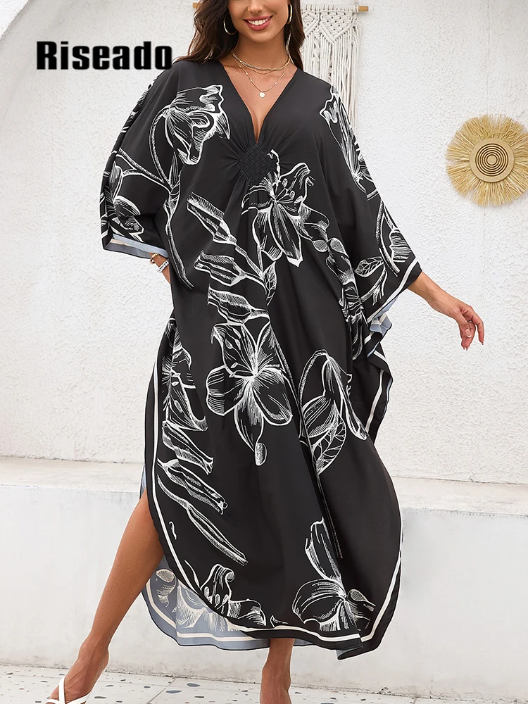 Cover Up Kaftan - Women Boho Floral Kaftan Beach Cover
