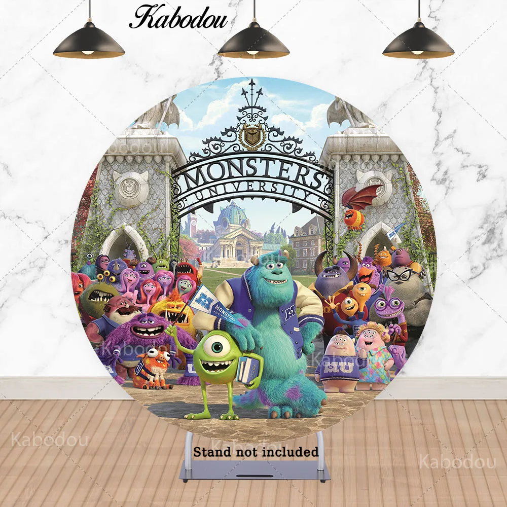 Monsters University Round Photo Backdrop Cover For Kids Birthday James & Mike Circle Photography Background Cylinder Covers