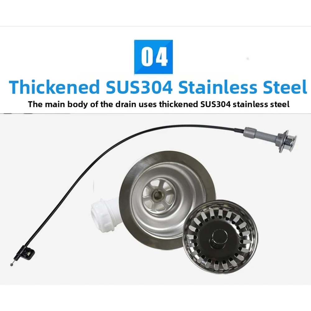 Stainless Steel Console Drain Strainer with Lift Lever and Rotational Seal Mechanism Compatible with Common Sink Cutout Sizes