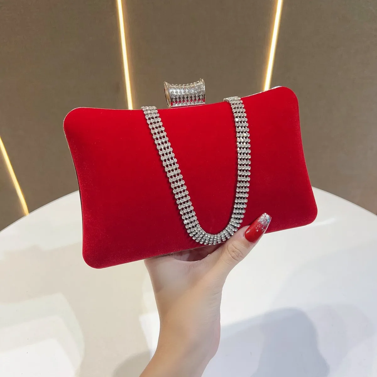 2025 Velvet Banquet Bag Women’s Diamond Evening Gown Purse Velour One Shoulder Party Travel Handbag Elegant Tote view 5