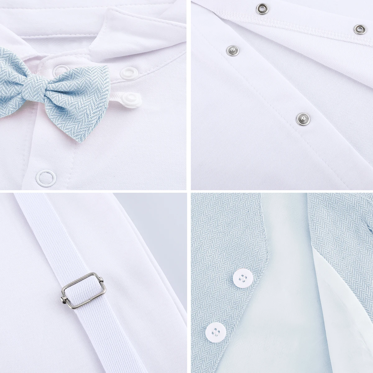 Toddler Boys Wedding Suit Baptism Ring Bearer Outfit Baby Christening Birthday Party Gift Costume Short Overall Sets 4PCS