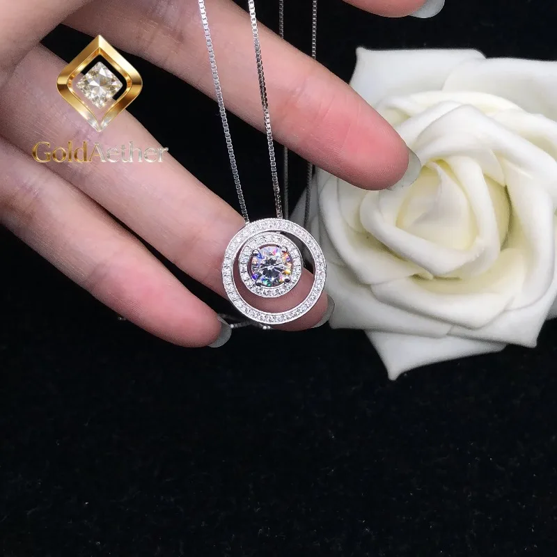 

GoldNouveau Super Brilliant 1Ct 6.5mm Round Cut D Color VVS1 Moissanite Pendant for Women Solid Platinum 950 Wedding Pendant Nec