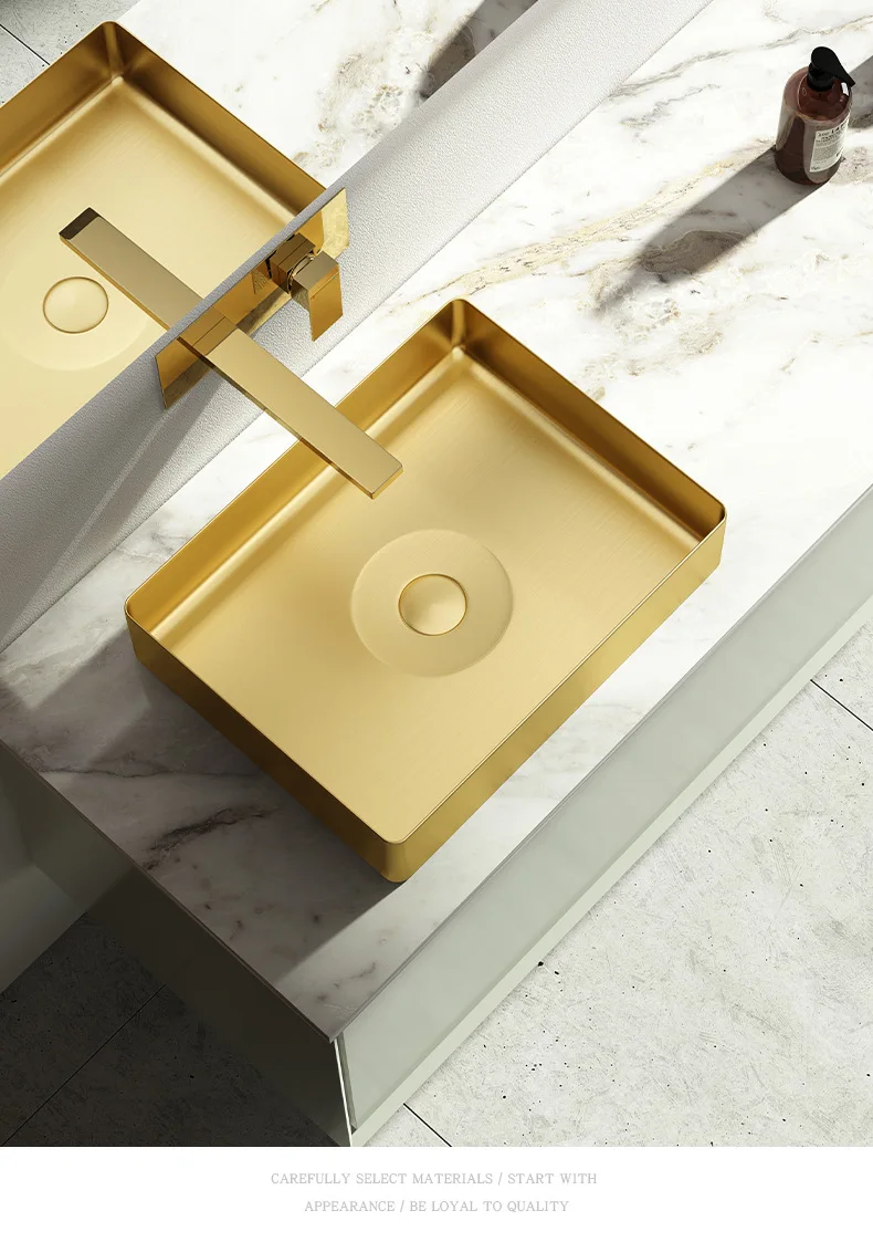 Modern 480*370*100mm High Quality Gold Wash basin SUS304 Stainless steel hand basin Square Lavabo Luxury Bathroom Basin sink