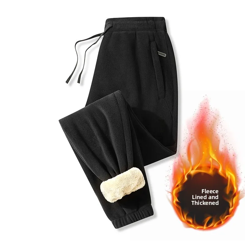 Ladies Thickened Fleece Winter Trousers Straight Leg Sports Sweatpants Warm Outerwear Sheepskin Velvet Cuffed Anti-Cold Long ...