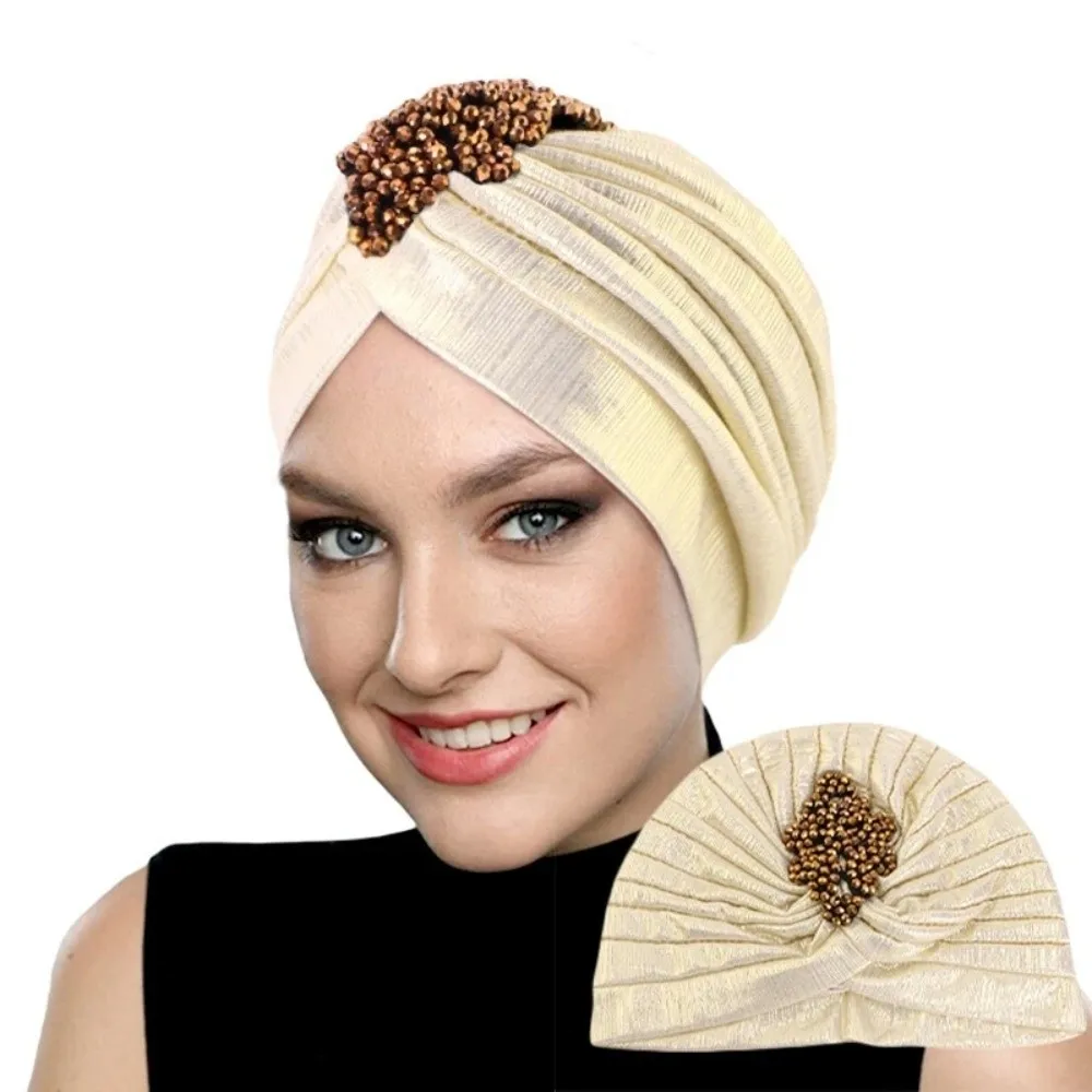 Top Knot Arab National Hat Elastic Stretch Solid Color Ethnic Headscarf Gat Turban Soft Gilded Indian Hat Hair Accessories