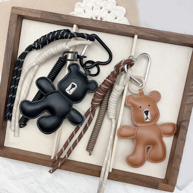 Original Design Puppet Bear Leather Keychain Car Key Bag Pendant Bag Charm Handmade Custom Gift Female