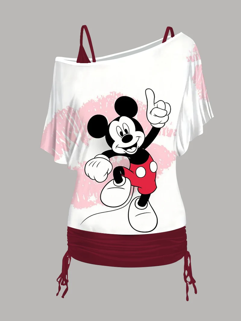 

One Shoulder Sleeve Tops Mini Skirt Women's Clothing Set T-shirt Dress Fashion Summer Dresses 2024 Minnie Mouse Crew Neck Sexy