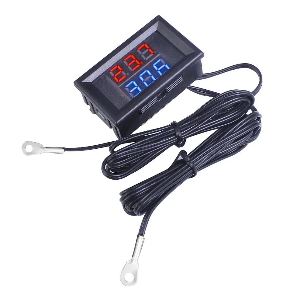 DC 4V to 28V 0.28 Inch Mini LED Dual Display Digital Temperature Sensor NTC Waterproof Metal Probe Temperature Tester