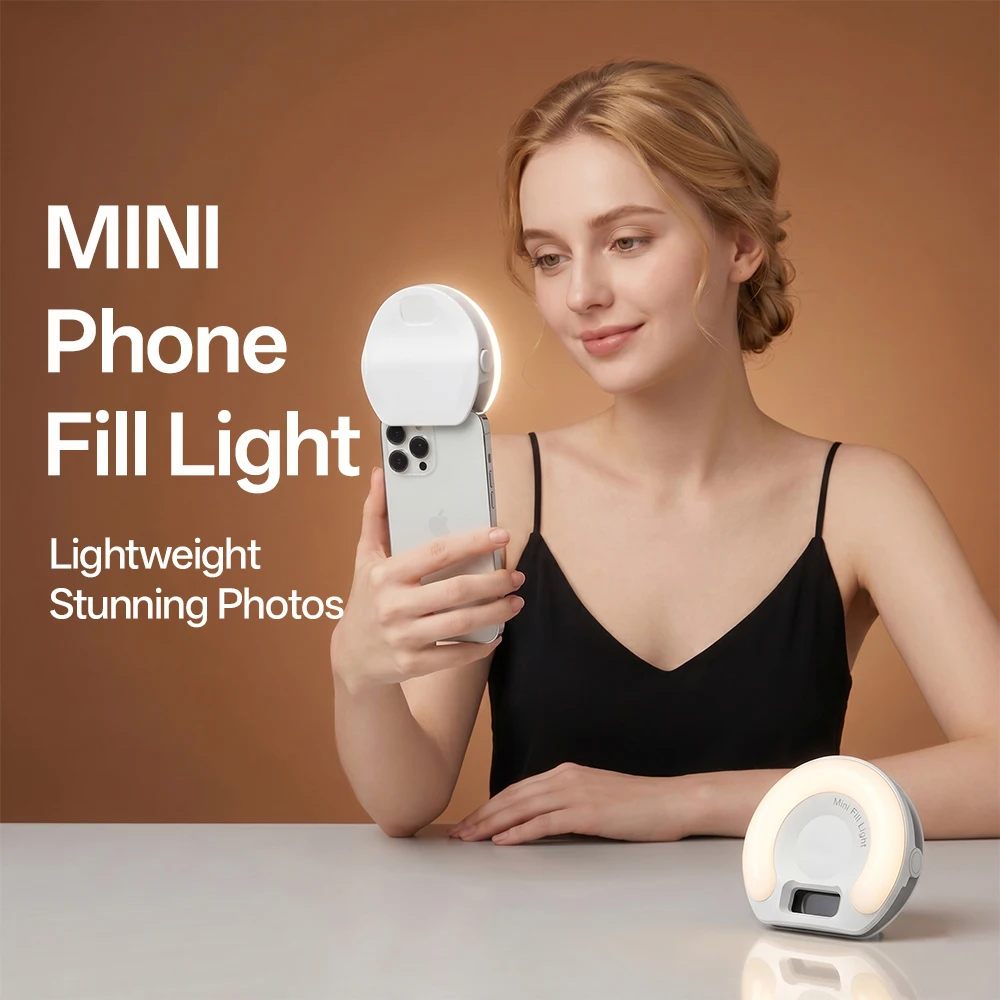Mini LED Selfie Fill Light Clip On Phone Light 9 Level Brightness Adjustable Portable Ring Light Rechargeable Makeup Video Lamp